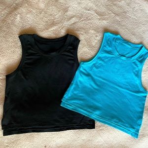 Lululemon Cropped Mesh Tank Tops, Size 6, Black and bright blue.